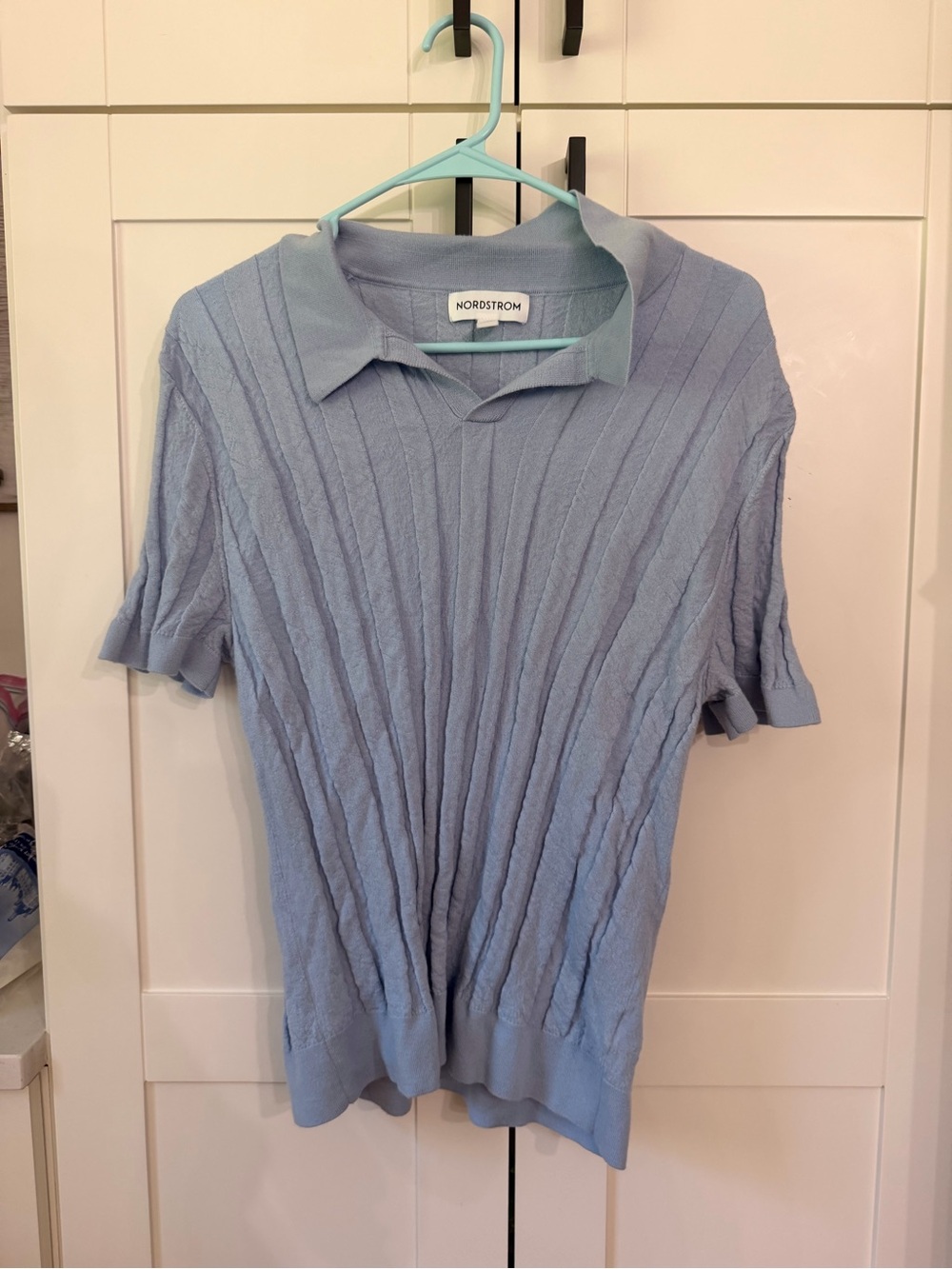Nordstrom Pale Blue Short-Sleeve Collared Knit Sweater